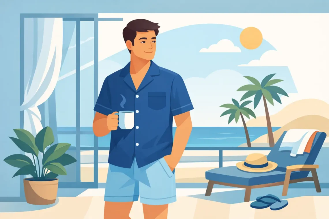 Pijama masculino de algodão para o verão