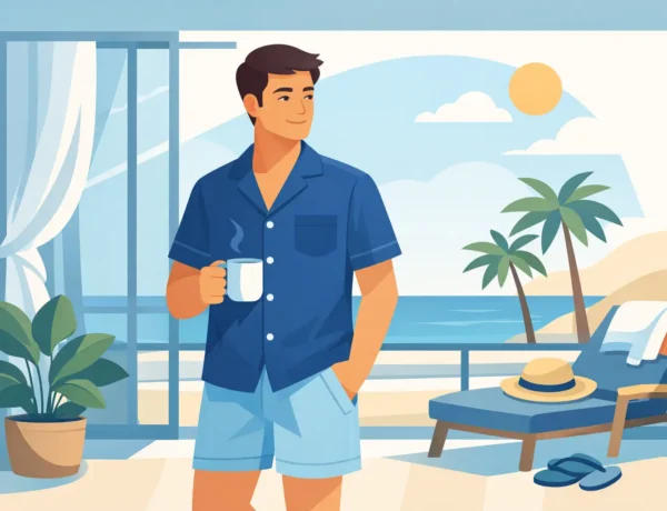 Pijama masculino de algodão para o verão